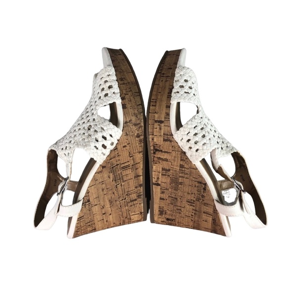 SO TAFFY White Woven Cut Out Slip On Platform Wedge Sandals - Picture 8 of 12